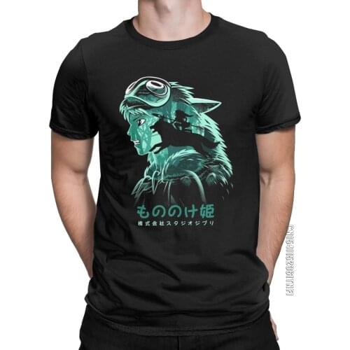 Mens T-Shirt Princess Mononoke Hayao Miyazaki Vintage Pure Cotton Tee Shirt Classic T Shirt Round Neck Tops Plus Size