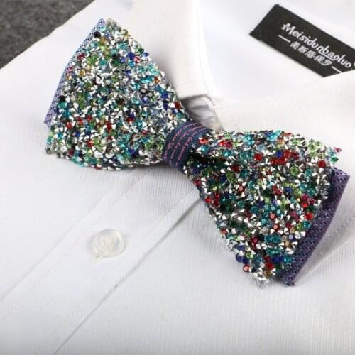 New Free Shipping fashion Mens male full diamond groom Groomsmen presided official marriage bow tie super flash ON SALE