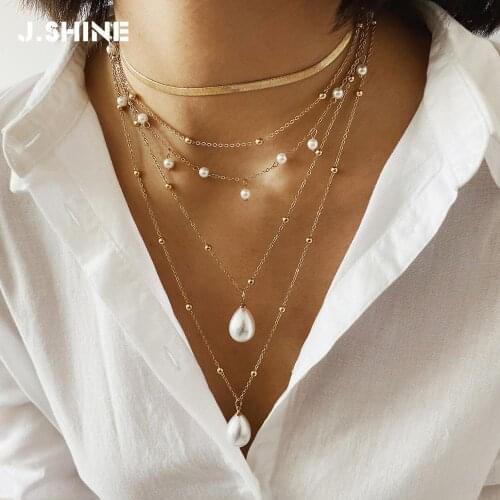 JShine Gothic Simulated Pearl Choker Necklace Layered Statement Wedding Snake Chain Necklace Women Fashion Jewelry