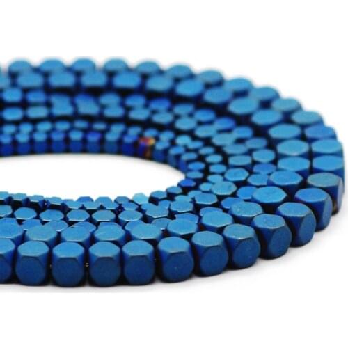 Matte Blue Square Hematite Natural Stone 2/3/4mm Charm Spacers Loose Beads For Jewelry Making Diy Trendy Bracelets Accessories