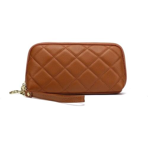 Fashion Soft Genuine Leather Ladies' Day Clutches Clutch Bags Organizer Purse Double Zippers Real Cowhide Phone Bag Wrist Bag