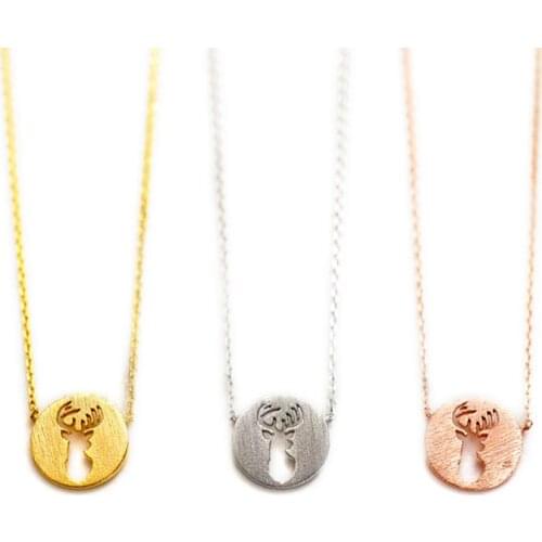 Fashion deer head pendant necklaces Circle hollow out deer head pendant necklaces Lovely animal gap shadow necklaces for women