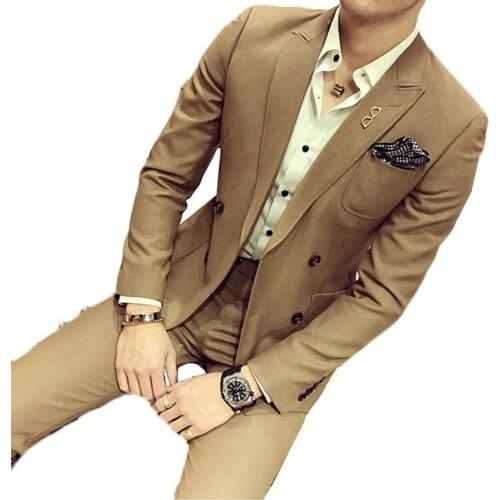 Fashion Mens Suit Slim Fit 2 Pieces Graduation Party Suits Tuxedos Blazers For Men Jacket+Pants