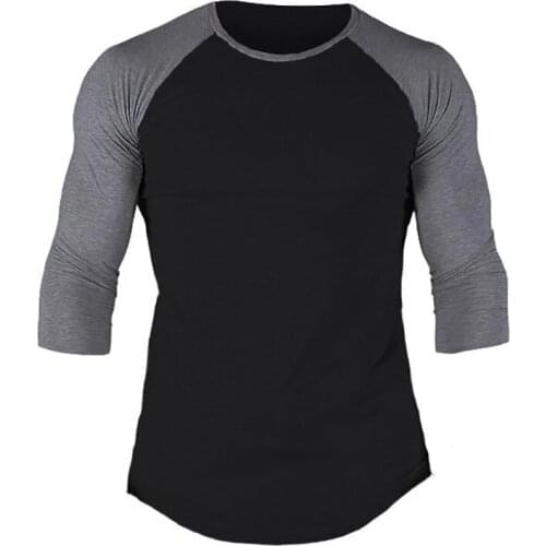 Muscleguys T-Shirt Men 2020 Spring Autumn Seven quarter Sleeve O-Neck T Shirt Mens Clothing Fashion Patchwork Cotton Tee Tops