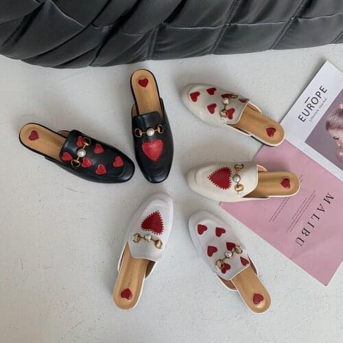 Woman Slides Slip On Embroider Mules Shoes Women Casual Flat Heel Ladies Slippers Flip Flops