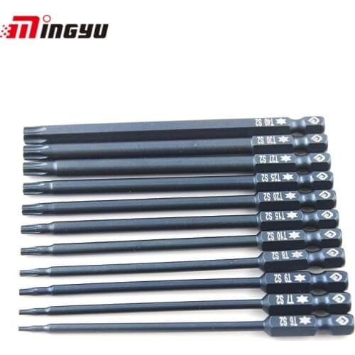 Torx With Hole Bit Set 1/4" Hex Shank Magnetic S2 Steel Impact Electric Screwdriver Bit 50mm 100mm Screw Driver Drill Bit T5-T40