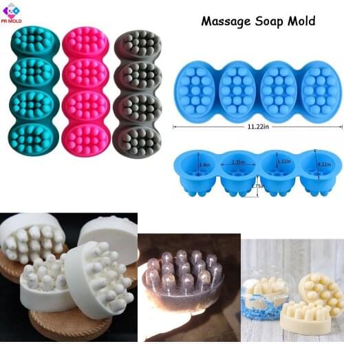 Original Brand Massage Soap Mold 4 Holes Spa Soap Making Mold Bathroom Oval Soaps DIY Handmade Supplies Silicone Mould
