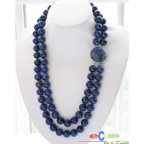 Wholesale Nature 2row 24" 14mm blue lapis lazuli bead NECKLACE