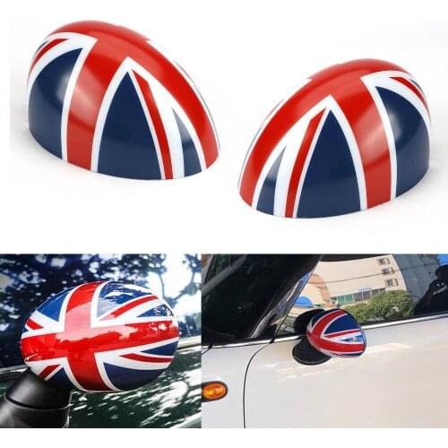 TAIHONGYU Pair Grey Red Union Jack Door Rear View Mirror Covers Stickers Car-styling Decor fit for BMW Mini Cooper R55 R56 R60