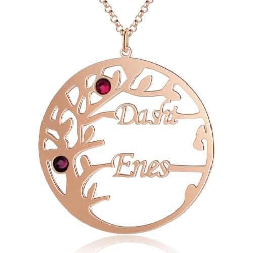Personalized Tree Name Necklaces Rose Gold Pendant Engraved Names Birthstones Fashion Jewelry Simple Engagement Gift for Women