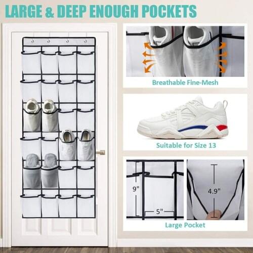 24 Pockets Hanging Storage Bag Door Holder Shoe Storage Holder Organizer Bag with Hook Space Saving Home Storage Organizers
