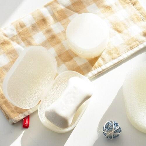 Portable Travel Soap Box With Lid White Transparent Sponge Drain Soap Box Practical PP Material kitchen bathroom Boap Box