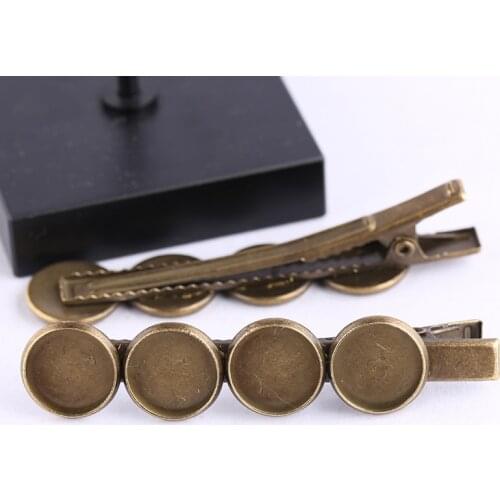Reidgaller 5pcs 12mm cabochon hair clip base setting diy blank alligator bezel trays for diy hairpin hairclip jewelry making