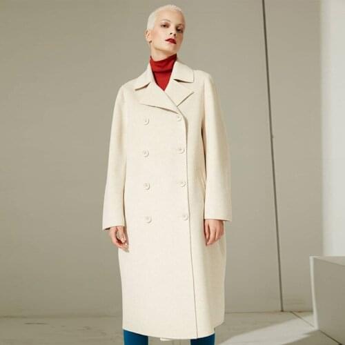 Silk cashmere French minimalist design double-sided cashmere coat womens medium and long 2021 double-sided wool coat