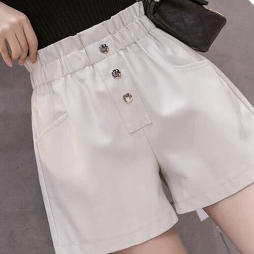Fashion Pu Leather Shorts Woman High Quality Wide Leg Faux Leather Shorts Elastic High Waist 2020 Autumn Winter New Short Pants