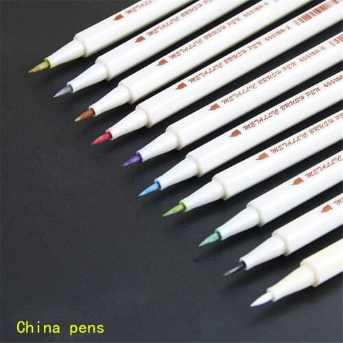 STA 10 Colors Metallic Marker Pen DIY Scrapbooking Crafts Soft Brush Pen Art Marker Pen For Stationery School Supplies
