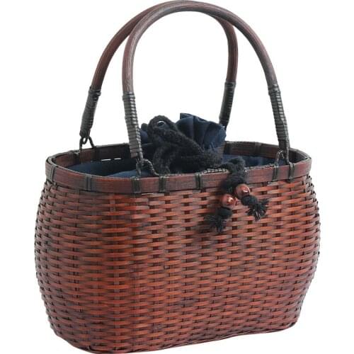 Handmade Japanese Style Bamboo Bag Handbag Womens Bamboo Bag Tea Ceremony Handbag Tea Man Zen Portable Tea Set Storage Bag