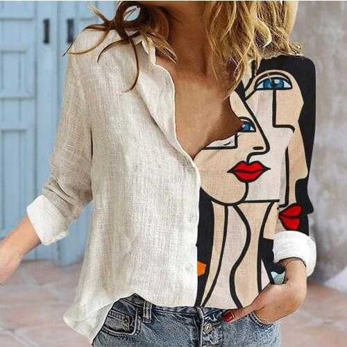 Women Casual Plus Size Square Collar Printed Loose Button Tunic Shirt Blouse Top Blusas Mujer De Moda 2021 Рубашка Женская