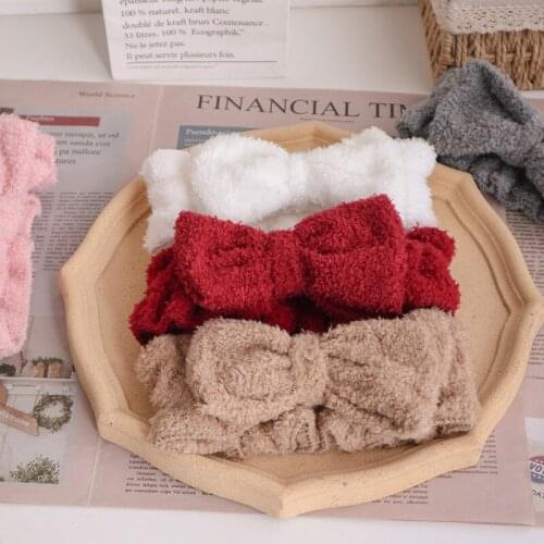 Women Coral Fleece Bow Hair Band Solid Color Wash Face Makeup Soft Headbands Fashion Girls Turban Head Wraps Hair Accessories