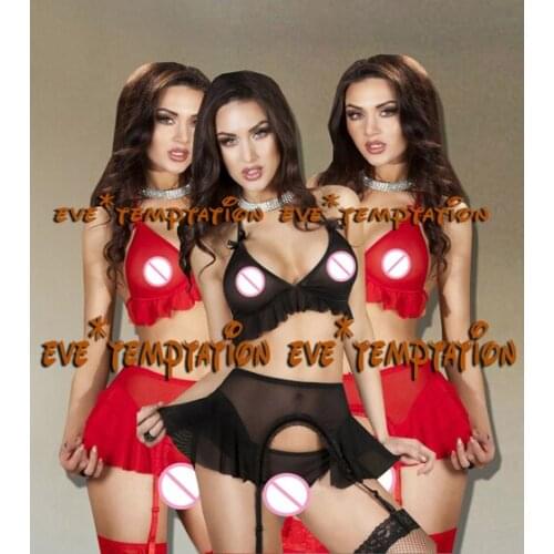 Women Sexy Lingerie Black Lace One-Piece Babydolls Women Exotic Sleeveless Lace Stain Intimate Sleepwear Underwear garters A060