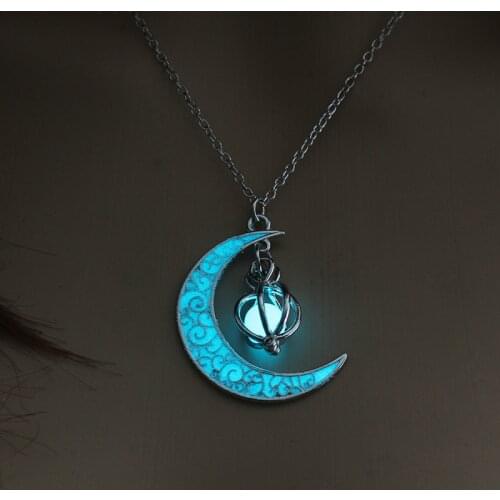 Wish explosion models Halloween ghost hollow moon necklace love birdcage luminous beads pendant short necklace decor
