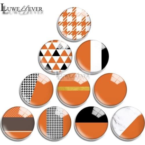 12mm 16mm 20mm 25mm 30mm 40mm 736 Orange Geometric Mix Round Glass Cabochon Jewelry Finding 18mm Snap Button Charm Bracelet