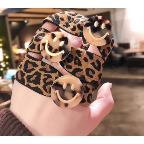 120pcs/lot DIY Metal Simple ABS Leopard Happy Face Hair Bands Retro Elasticity Rubber Band Hair Styling Tools Accessories HA1054