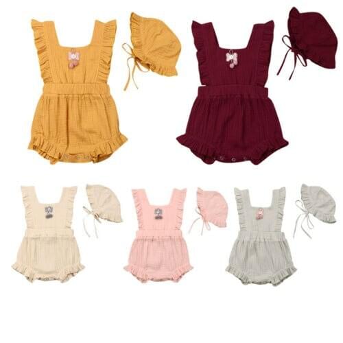 Baby Girl Clothes Toddler Baby Girls Cotton Sleeveless Bodysuit Jumpsuit Hat 2pcs Outfits Clothes