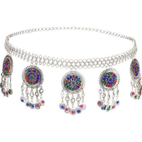 2021new Gypsy Colorful Rhinestone Flower Body Waist Chain Stone Coin Dance Belt Belly Chains Indian Turkish Tribal Summer Jewel