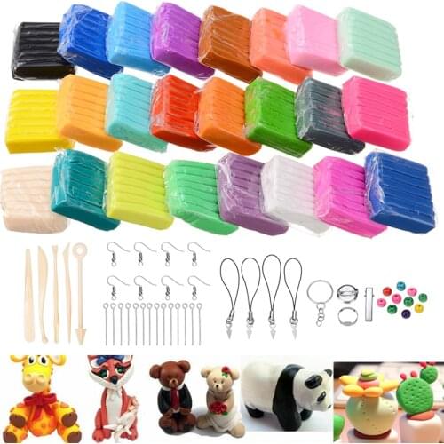 24 Colors Soft Polymer Clay Set Oven Bake DIY Air Dry Colored Clay with Modeling Tools Kids Educational Toys for Making Model