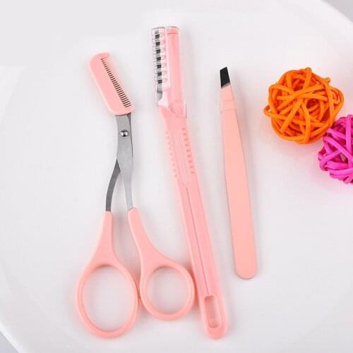 3pcs Stainless Steel Eyebrow Trimming Set Scissors Tweezers Eyebrow Scraping Eyebrow Comb Razor Eyebrow Clip Makeup Tools Sets