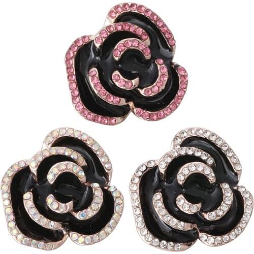 5pcs/lot New Snap Jewelry 18mm Snap Button Rhinestone Painting Oil Big Rose Flowers Jewelry Fit 18mm Leather Snap Bracelet