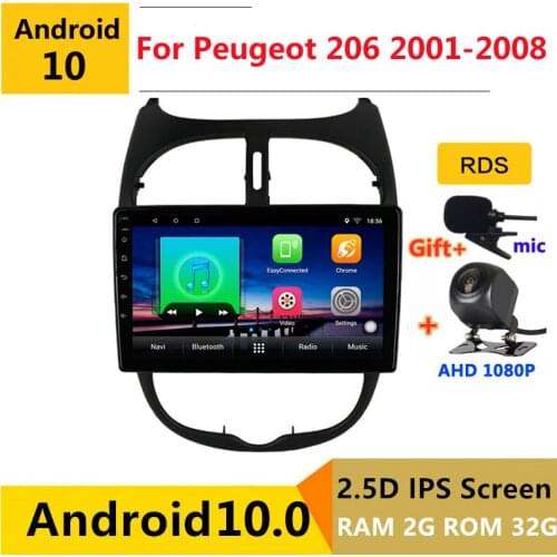 Android 10.0 car radio auto stereo for Peugeot 206 2001 2002 - 2008 navigation GPS DVD Multimedia Player