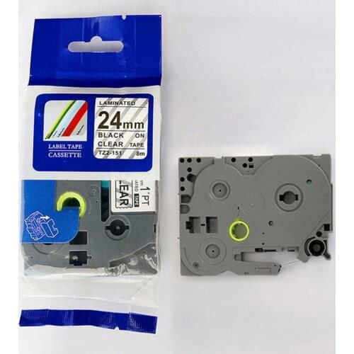 Free shipping 5PK 24mm black on clear Label Tape tze-151 Compatible for Brother TZ-151 Tz 151 Tze-151 label printer