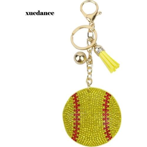 Baseball Keychain Leather Tassel Key Holder Metal Crystal Key Chain Keyring Charm Bag Pendant Small Gifts for Sports Events