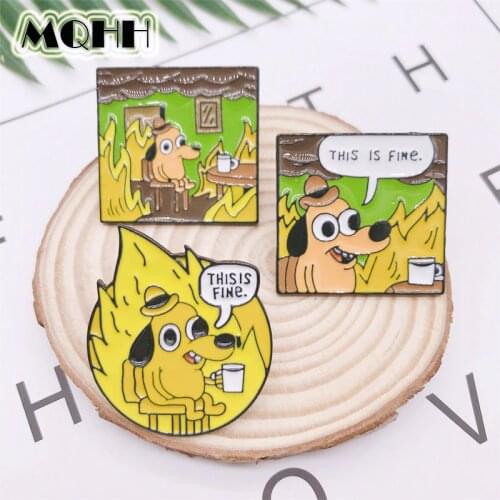 Cartoon Cute Animal Yellow Puppy Dialogue Geometry Square Enamel Brooch Alloy Badge Denim Clothes Bag Pin Punk Jewelry Gift