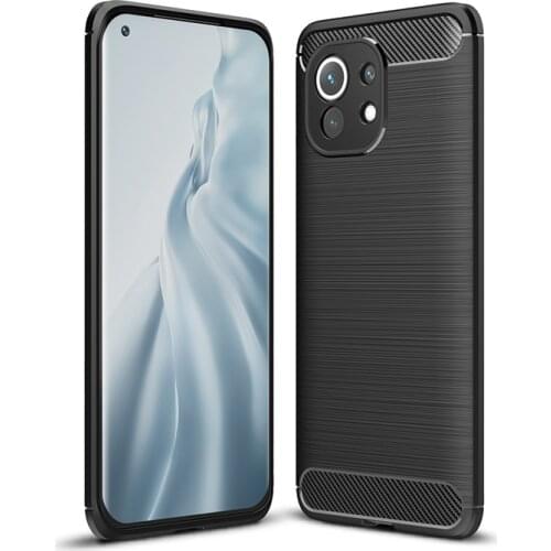 For Xiaomi Mi 11 Lite Case Soft Silicone Brushed Carbon Fiber Texture Rugged Armor Cover Phone Case For Xiaomi Mi11 Mi 11 Lite