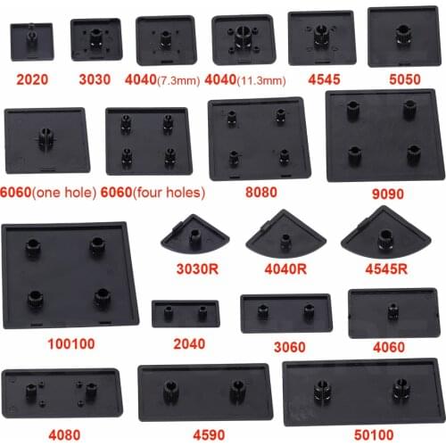 10PCS Black Nylon Aluminum Profile End Cap Cover Plate for 2020/2040/3030/4040/4080/4545/5050/6060/100100 EU Aluminum Extrusion