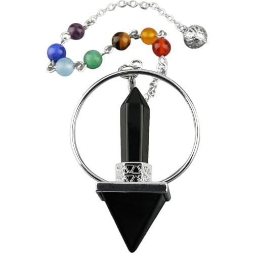 SUNYIK Black Obsidian Pyramid Pendulum with 7 Chakra Chain,Dowsing Reiki Healing Crystal Spiritual Energy Generator