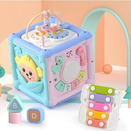 Baby Multi-Function Musical Toy Geometric Building Block Knocking Piano Drummer Polyhedral Body Cube Educational Toy Gift