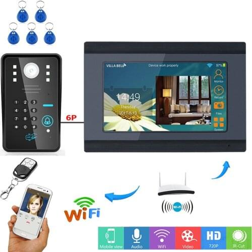 7" Wired / Wireless Wifi RFID Password Video Doorbell Intercom System with IR-CUT HD1000TVL Camera Night Vision