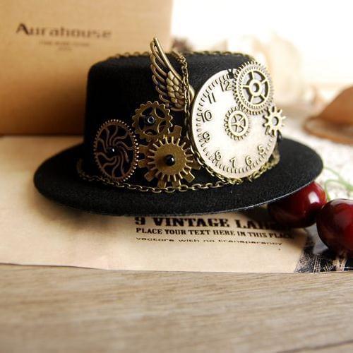 Steampunk Gear & Clock Chain Wing Mini Top Hat Lolita Cosplay Costome Dress Hair Accessories