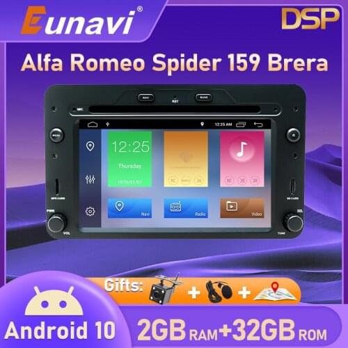Eunavi Android 10 Car Radio DVD For Alfa Romeo Spider Alfa Romeo 159 Brera 159 Sportwagon Multimedia Player Auto Audio GPS Navi