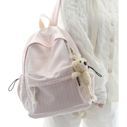 Cute Plaid School Bags for Teenager Girls Casual Canvas Women Backpack Harajuku Book Bag Students 2021 Large Travel Pack Purse
