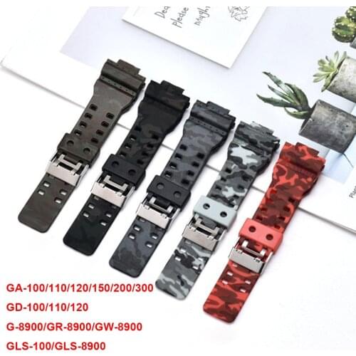 16mm Camouflage Silicone Replacement Watchband for Casio G-Shock GA-100/110/120 GD-100/110 G-8900 GLS-100 Strap Bracelet Band