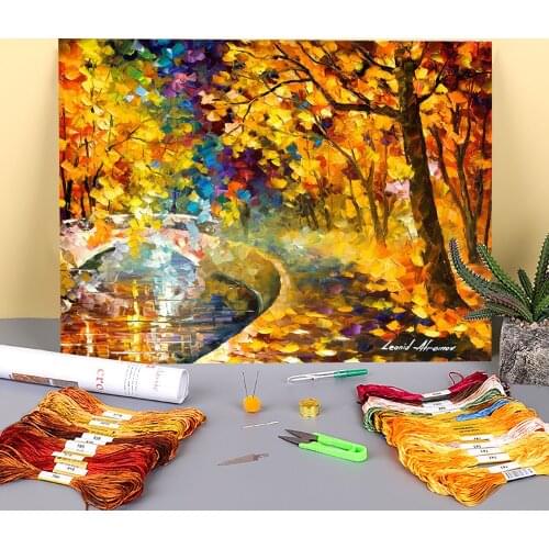 Around The Bridge Oil Painting Pre-Printed 11CT Cross-Stitch Full Kit Embroidery DMC Threads Craft Sewing Painting Floss