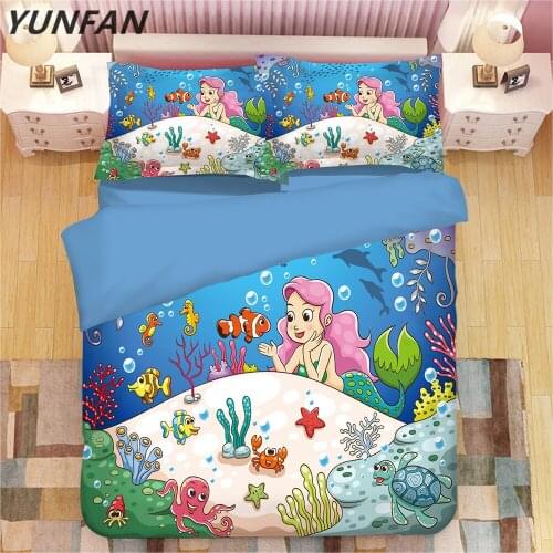 Blue Princess quilt cover sets Mermaid Bedding Sets Twin double queen king Pillowcase Duvet Cover Children Girls Bedroom Set