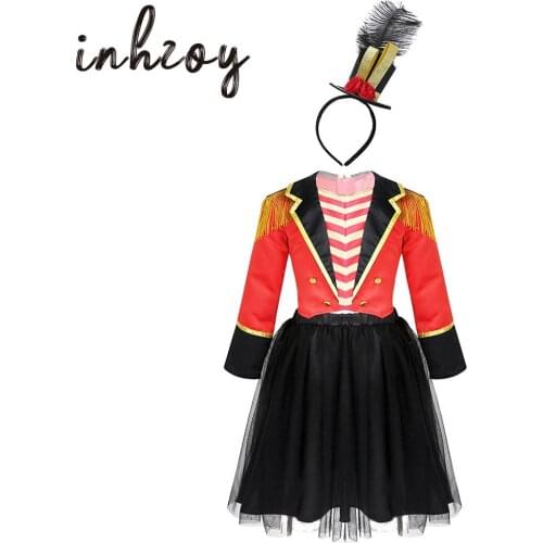 Kids Girl Halloween Noble Princess King Fancy Performance Role Play Costume Steampunk Top Hat Tassel Epaulette Jacket Skirt Set