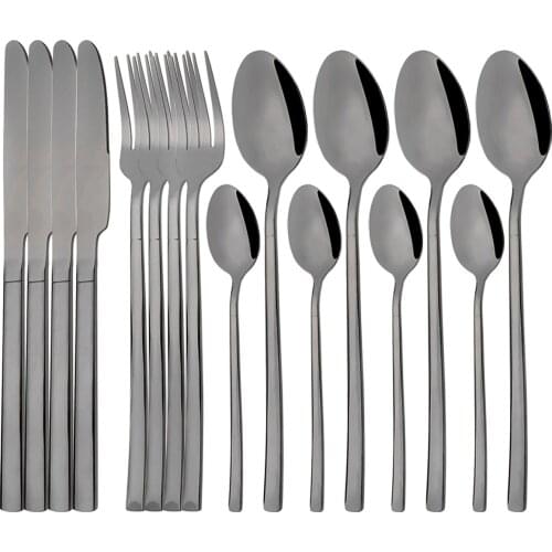 16Pcs Black Cutlery Set Western Stainless Steel Dinnerware Shiny Knives Fork Spoon Tableware Kitchen Flatware Wedding Silverware