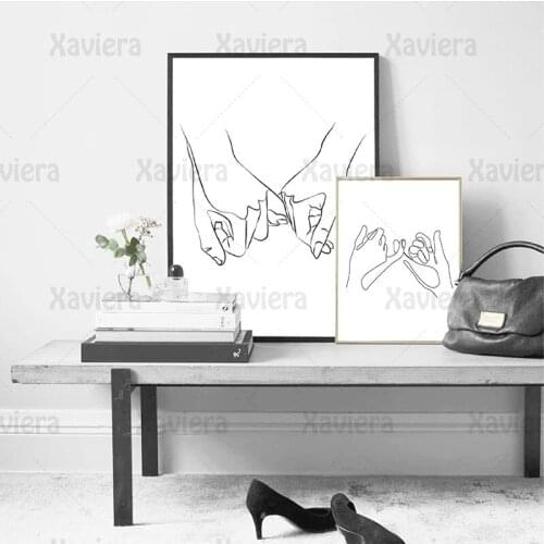 Nordic Minimalist Canvas Painting Pinky Vows Wall Art Wall Poster Finger Line Drawing Picture Black White Mural Home Decoration